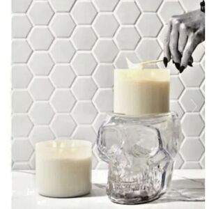 New Bath & Body Works Halloween 2021 Light‎ Up 3 Wick Glass Skull Candle Holder